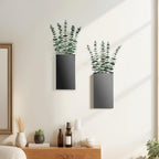 2 Pack Metal Wall Planter Vases Decor with Artificial Eucalyptus, Modern Farmhouse Rustic Hanging Pocket Planters for Indoor Greenery and Flowers, Living Room Bedroom Kitchen Decoration, Black