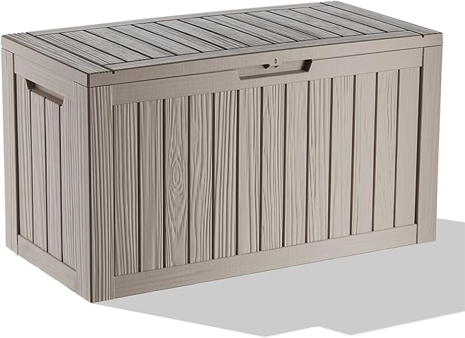 EasyUp 80 Gallon Resin Deck Box Storage Outdoor Waterproof Boxes Lockable UV Resistant Container for Patio Furniture Cushions Pool Supplies Garden Tool, Equipment Outside Storage Delivery, Gray