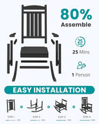 SERWALL Oversized Outdoor Rocking Chair, All-Weather Patio Rocking Chair, HDPE Porch Rocker for Adults, Black