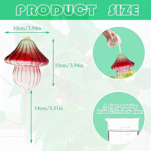 4 PCS Glass Mushroom Plant Watering Globes, 230 ML Large Self Watering Planter Insert Automatic Plant Waterer Bulbs Spikes Plants Water Stakes with Rubber Stopper for Indoor Outdoor Plants