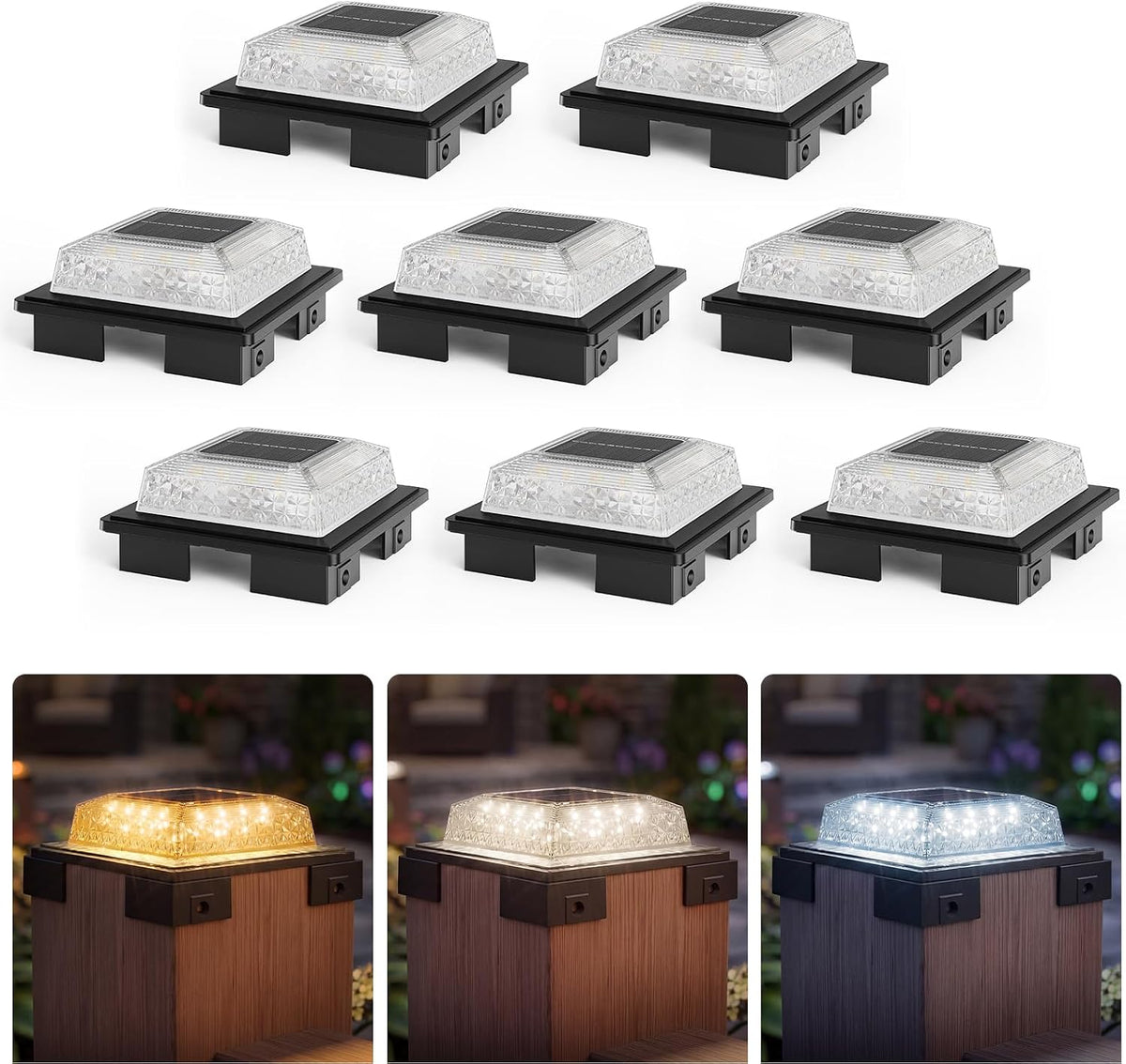 aponuo solar post cap lights, 3 color modes, main product view