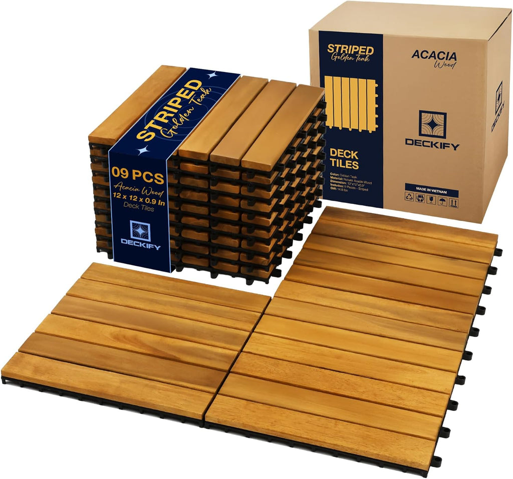 acacia interlocking deck tiles outdoor waterproof, golden teak, main product view