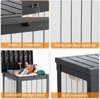 ROJIK Outdoor Storage Housing Deck Box - Waterproof Patio Furniture, Garden Tools, Cushions, Pool Accessories Storage Bench with Lockable Lid and Side Handles (Black & Whiter, 50 Gal)