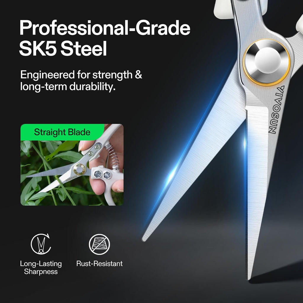 VIVOSUN Pruning Shears for Gardening, Q-Shaped Garden Scissors for Plants | Straight Precision Stainless Steel Blades, Comfort Ergonomic Grips, Ideal Snip for Deadheading, Trimming & Shaping Plants