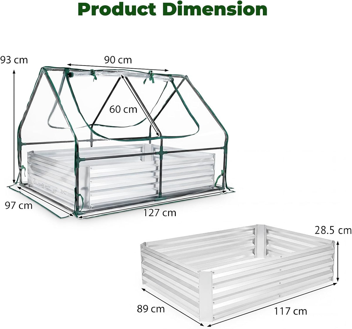 giantexuk raised garden bed with greenhouse, 2 in showing dimensions