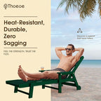 Patio Chaise Lounge Chair Set of 4, Oversized Lounge Chair Outdoor with 5 Positions, HDPE, Patio Lounge Chair with Wheels & Cup Holder for Pool, Deck, Poolside,Green