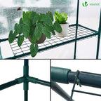 vounot walk in greenhouse with shelves, roll up, side view