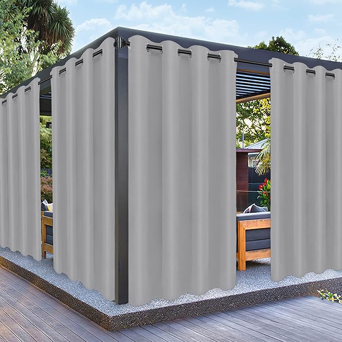 PureFit Outdoor Curtains for Patio Waterproof Weatherproof, UV Resistant Outside Curtains for Gazebo, Front Porch, Pergola, Sun Blocking Privacy Curtain, 52W x 84L inch, 1 Panel, Light Gray