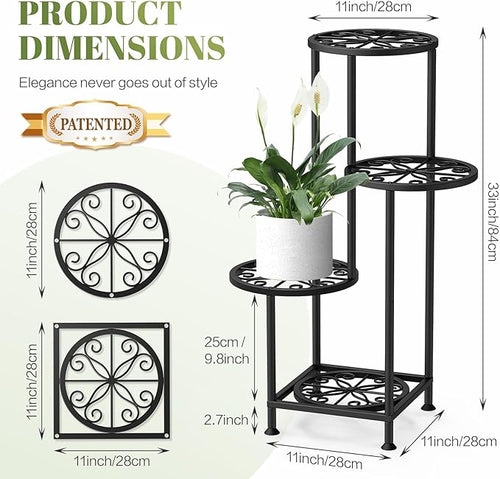 4 Tier Plant Stand Outdoor Indoor, Metal Flower Shelf Display Holder, Multiple Plants Corner Tall Flower Holders for Patio Balcony Porch Garden Living Room (Black)