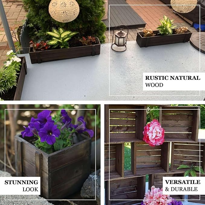 Efavormart 30"x6" Smoked Brown Wood Planter Box with Plastic Liner, DIY Rustic Rectangle Wooden Box for Succulents, Wedding Table Centerpieces and Farmhouse Decorations