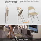 VINGLI 4 Pack Folding Chairs with Padded Seats, Metal Frame with Pu Leather Seat & Back, Capacity 350 lbs, Set of 4, Khaki