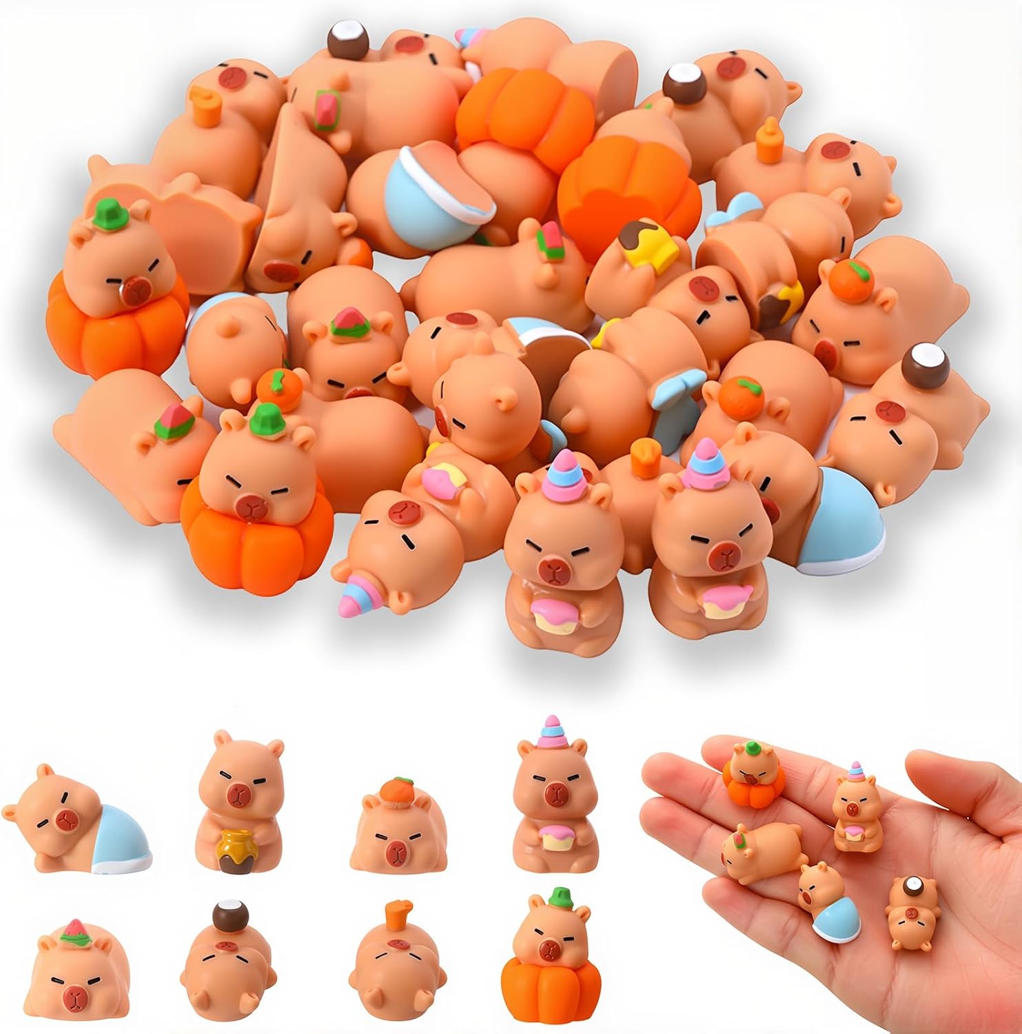 32 Pcs Mini Capybara Figures 8 Styles Resin Capybaras Mini Figures | Resin Animals Capybara Figurine Miniature Figurines for Garden Tabletop Dollhouse Moss Landscape Party Cake Decor DIY