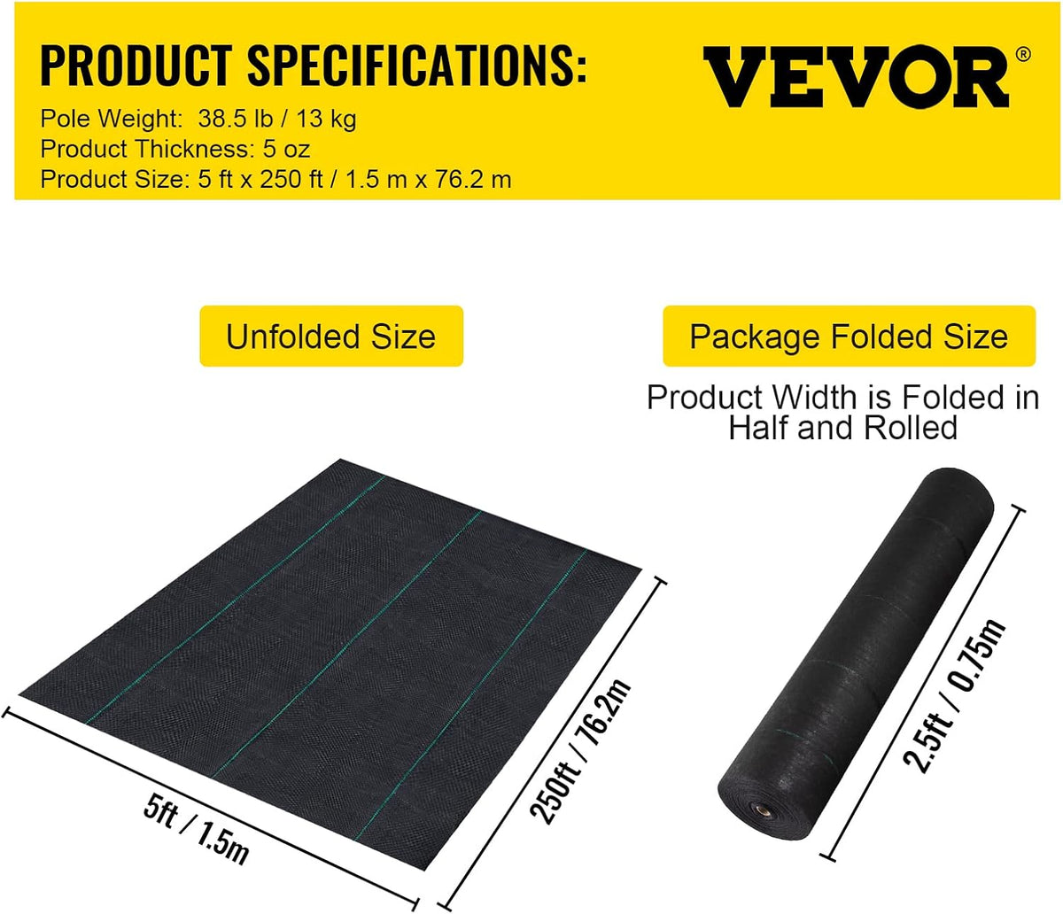vevor weed barrier landscape fabric, heavy duty 5x250ft on a desk or shelf