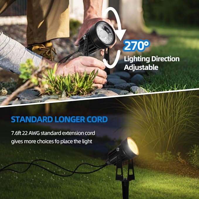 All-in-One Low Voltage Landscape Lighting, Dusk to Dawn Transformer Timer, Waterproof Spotlights, Dimmable LED Outdoor Landscaping Lights Kit for Yard Backyard Tree House 24V Warm White 4 Pack