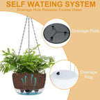 SUNNYPARK 2 Packs Hanging Planters Basket for Outdoor Plants, Solar Powered Self Watering Black Round Plastic Flower Pots with Drainer for Balcony Patio Garden Outdoor Decoration