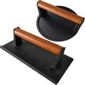 Burger Press 6.6" Round Heavy-Duty Cast Iron Smash Meat Steak with Wood Handle for Blackstone Weber Treager Griddle Grills (YPX) (6.5" Round & 4.3X8.3 Rectangle)