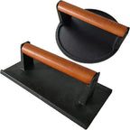 Burger Press 6.6" Round Heavy-Duty Cast Iron Smash Meat Steak with Wood Handle for Blackstone Weber Treager Griddle Grills (YPX) (6.5" Round & 4.3X8.3 Rectangle)