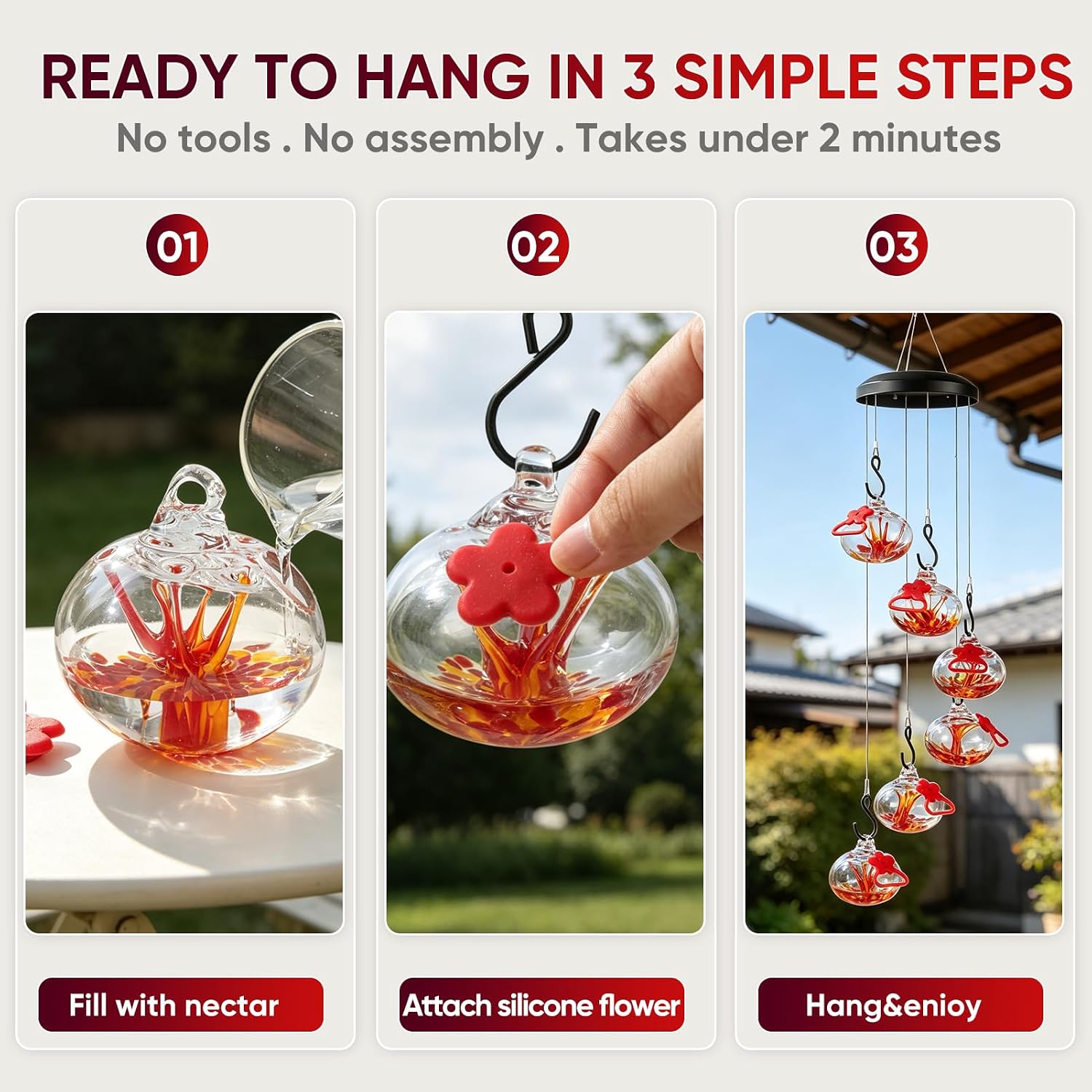 Charming Wind Chimes Hummingbird feeders for Outdoors Hanging ant and bee Proof,Never Leak,Perfect Garden Decor for Outside(Tree of Life)