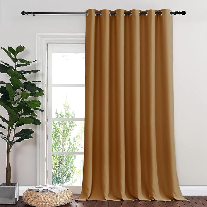 NICETOWN Sliding Door Curtain 108 Inches Long - Blackout Thermal Insulated Grommet Room Divider Privacy Drape for Patio Glass Door, 1 Panel, Gold Brown, 100 Inch Extra Wide