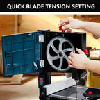 pioneerworks 8-inch bandsaw, 3-amp band saw, 1800fpm benchtop, side view