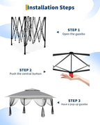 Canopy Tent 13x13 ft, Pop Up Gazebo One-Push Setup with 4 SandBags for Backyard Parties and BBQs, Mosquito Netting & Height Adjustable - Grey