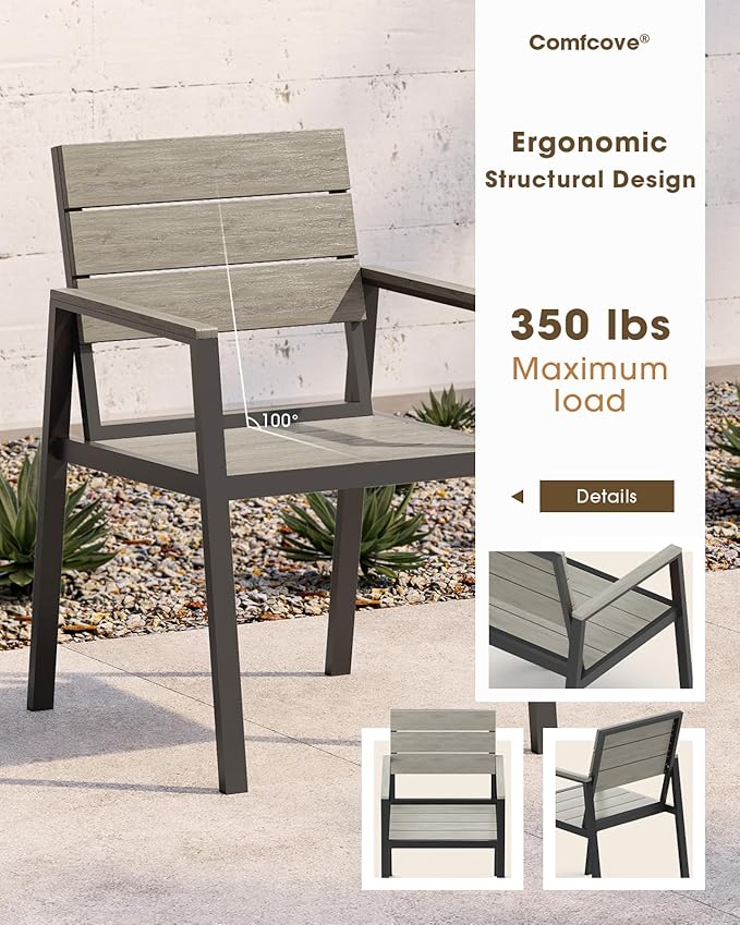 Outdoor Patio Dining Chairs Set of 2, Aluminum & HDPS All-Weather Dining Chiars for Deck, Lawn, Backyard, Pool (Classic Gray)