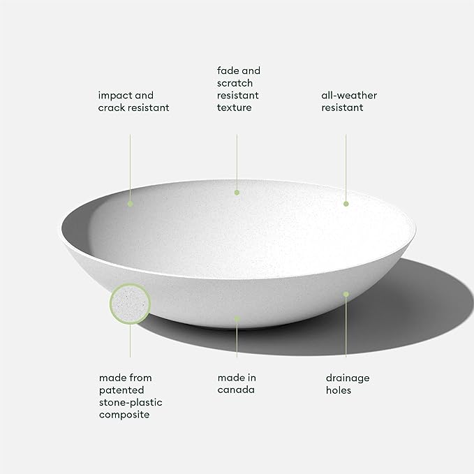 Veradek Mason Series Lane Bowl Planter| for Indoor or Outdoor Tabletops/Gardens |Made from Plastic-Stone Composite with Drainage Holes|Modern Décor for Flowers, Succulents, Small Plants