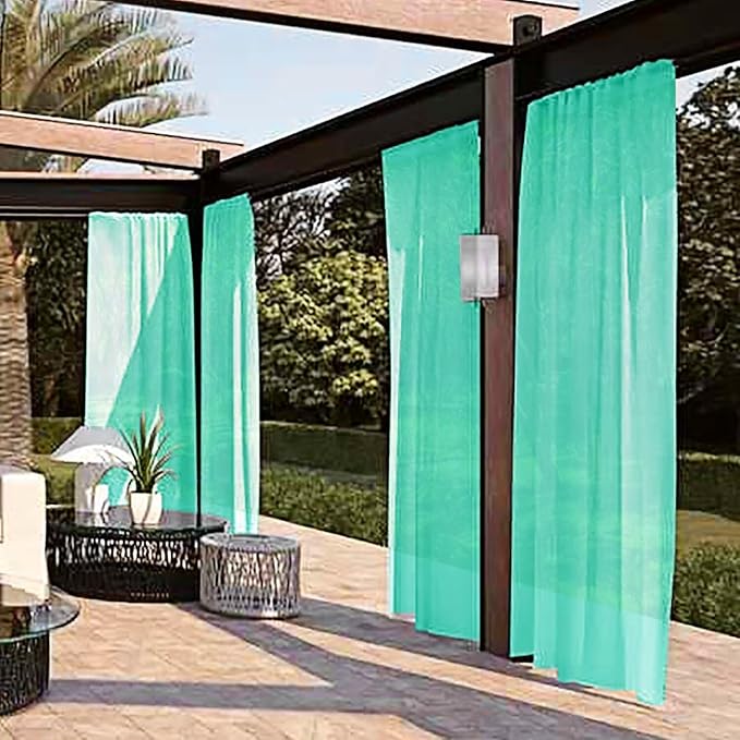 SpaceDresser Waterproof Outdoor Sheer Curtains for Patio - 2 Panels Rod Pocket Indoor Voile Sheer Curtain for Living Room,100W x 84L inch, Turquoise