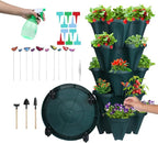 DUNCHATY Stackable Planter, Vertical Strawberry Planter with Garen Tool Set, Indoor/Outdoor 5 Tier Herb Planter Pots for Growing Vegetables and Succulents, Pine Green