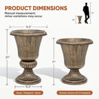 Athena Collection 20''H Bronze Garden Plastic Urn - Vintage Tall Large Planter for Indoor Outdoor Patio Porch, 2 Pieces Flower Pot, Bronze