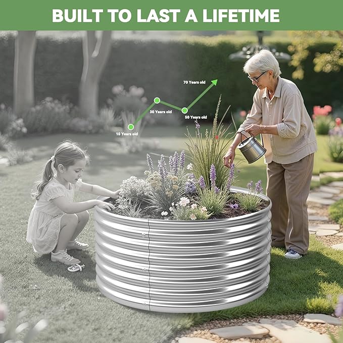 4 Pack 2x2FT Round Raised Beds for Gardening, Corrugated Galvanized Steel Raised Garden Bed, Outdoor Metal Above Ground Garden Bed for Vegetables and Flowers-2x2FTx10Inch