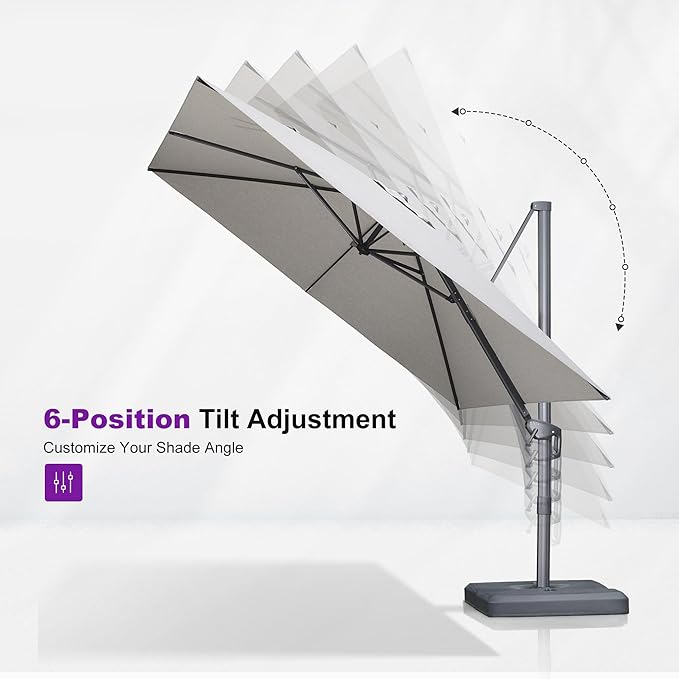 PURPLE LEAF Patio Umbrella 9' X 9' Rectangle Cantilever Umbrella Large Aluminum Outdoor Umbrellas with 360-degree Rotation & UPF40+ Premium Fabric for Deck Pool Garden Yard, Pebble Grey