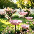 Handmade Metal Flower Garden Stake Bird Bath Bowl Butterfly Feeders,Hummingbird Bath Bee Watering Station for Garden Yard Decorative Garden Stakes (Pink-4pcs)