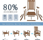 Oversized Rocking Chair, Outdoor Rocking Chair for Adults, All Weather Resistant Porch Rocker for Lawn Garden, Wood