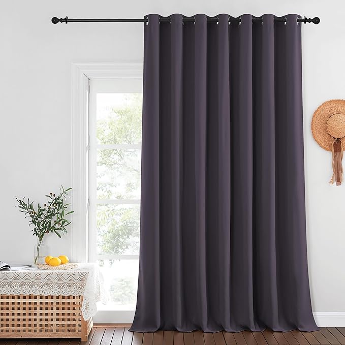 NICETOWN Privacy Room Divider Curtain Thermal Blackout Curtain for Patio Door, Living Room, Bedroom Partition and Shared Office Space, 1 Grommet Panel, Greyish Purple, 100 inch x 108 inch Long