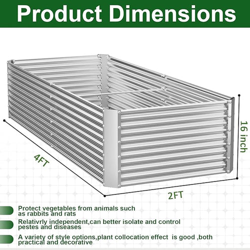 2 Pack Tall Corrugated Galvanized Steel Raised Garden Bed Outdoor, Metal Above Ground Garden Bed for Vegetables and Flowers, Rectangle Raised Beds for Gardening-4x2FT