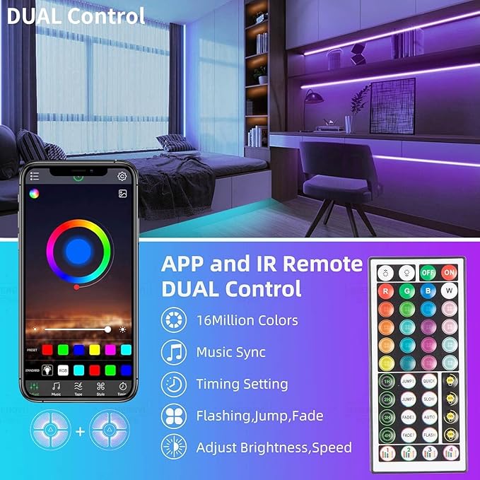 KSIPZE 96ft Led Strip Lights RGB Music Sync Color Changing Bluetooth Led Lights with Smart App Control Remote Led Lights for Bedroom Room Lighting Flexible Home Décor