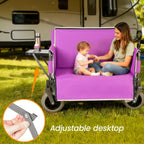 Collapsible 3-in-1 Wagon Converts To Bench, Includes Rear-Mounted Folding Tabletop, Heavy-Duty 500-lb Capacity, 180L Storage for Camping, Beach, Fishing - Purple