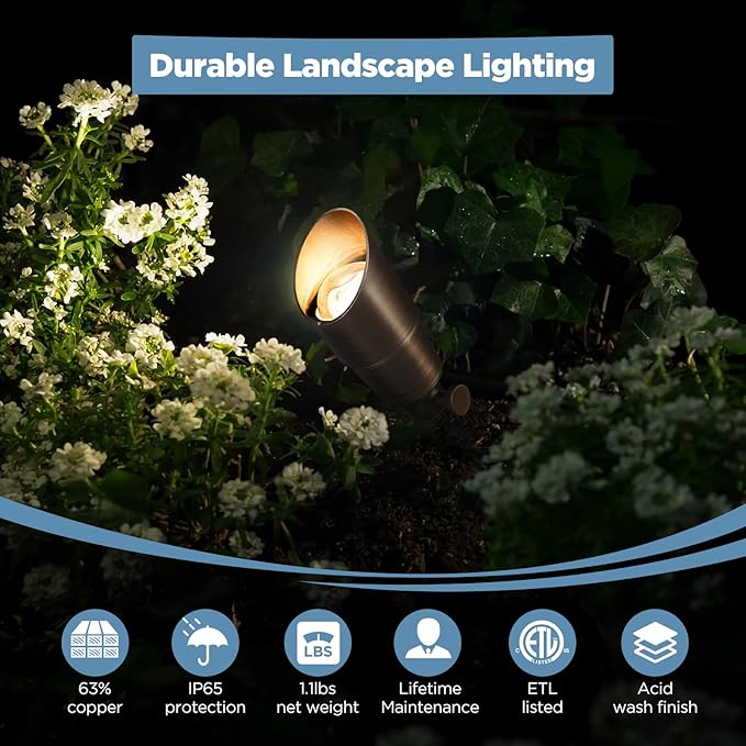 Gardencoin Solid Brass Outdoor Landscape Spotlights, 12V Heavy Duty Low Voltage LED Spot Light Waterproof for Garden and Yard Up Lighting, Bronze Accent Lighting Fixture Without Bulb, 6 Pack