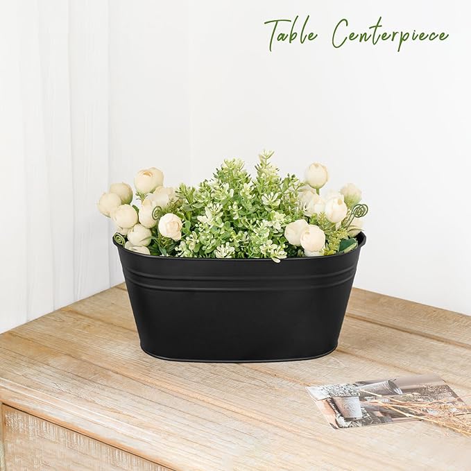 Dahey 10.5 Inch Metal Iron Hanging Flower Pots for Railing Fence Hanging Bucket Pots Countryside Style Outdoor Planter Window Flower Plant Holder with Detachable Hooks Home Decor, Black,4 Pcs