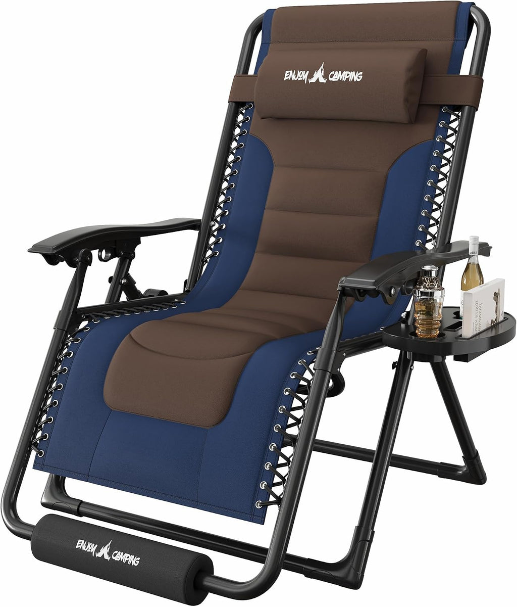 Amopatio XL Padded Zero Gravity Chairs Foldable Zero Gravity Lounge Chair Outdoor Portable Reclining Chair with Removable Cup Holder/Headrest/Footrest
