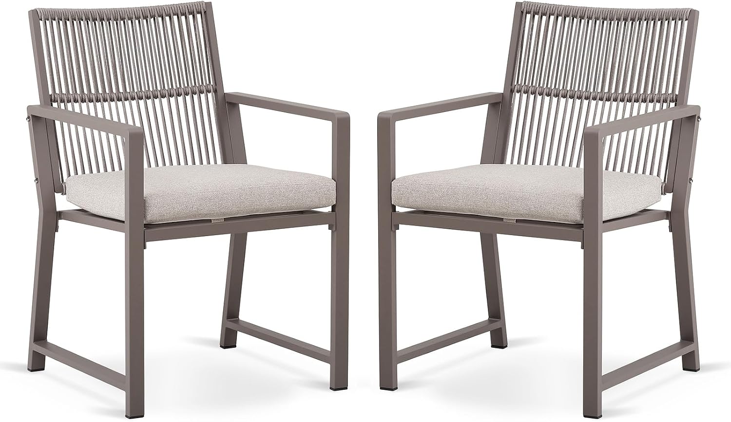Outdoor Patio Dining Chair, 400 Lbs, Light Brown, Set of 2 | All-weather Woven Rope, Sturdy Frame,Ergonomic Backrest, Removable Breathable Cushion,for Patio & Garden