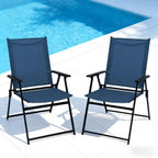 YLGJ&TIDY Folding Patio Chairs Set of 2 Stackable Outdoor Chairs with Armrests Backrest Portable Folding Chair for Patio Garden Camping Fishing Yard Lawn,No Assembly (Blue, 2 Pcs)