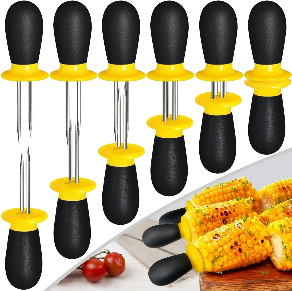 12 Pcs/6 Pairs Corn Holders, Stainless Steel Corn Cob Holders Corn on The Cob Skewers for Home Cooking BBQ Parties Camping, Yellow-Black