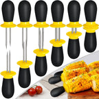 12 Pcs/6 Pairs Corn Holders, Stainless Steel Corn Cob Holders Corn on The Cob Skewers for Home Cooking BBQ Parties Camping, Yellow-Black