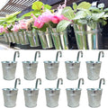 LaLaGreen Fence Planters for Outdoor Plants (10 Pack, 6 Inch) Railing Planter Metal Herb Garden Pots Outdoor, Hanging Silver Flower Buckets for Outside Wall Deck Patio Balcony Rail Farmhouse Rustic