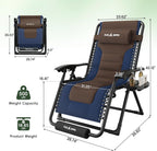 Amopatio XL Padded Zero Gravity Chairs Foldable Zero Gravity Lounge Chair Outdoor Portable Reclining Chair with Removable Cup Holder/Headrest/Footrest