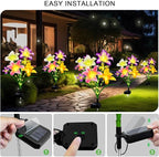 Solar Garden Lights 2 Pack with 8 Lilies Outdoor Decorative Flower Lights for Garden, Gift for Family and Friends, IP65 Waterproof Flower Solar Outdoor Stake Lights for Yard Patio Lawn Pathway