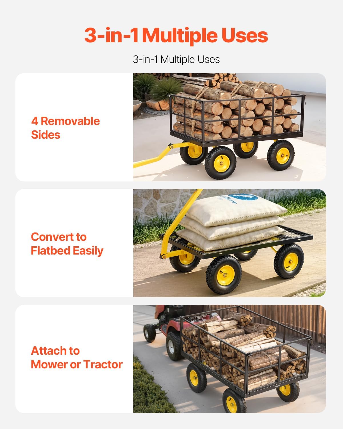 vevor steel garden cart, 1400 lbs heavy duty, close-up detail