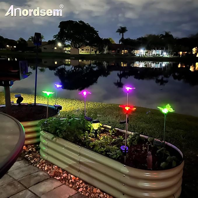 Anordsem Solar Garden Lights Outdoor: 6 Waterproof PVC Insect Stake Light Heads - Changeable Color LED Lighting for Gardener Yard Decoration - Christmas Gifts for Homeowners Over 30
